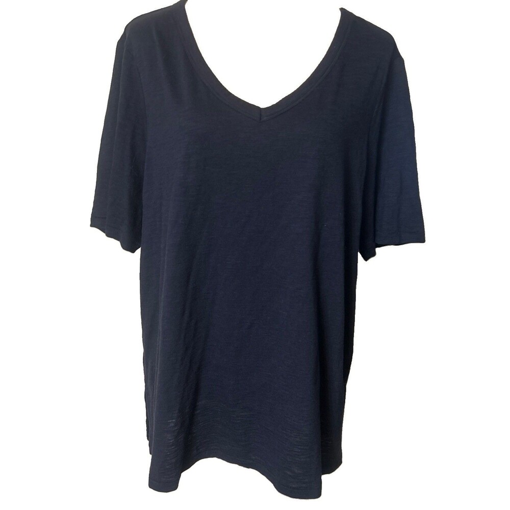 Chicos the ultimate tee Women Sz 3 XL Navy Blue V Neck Cotton Slub Elbow Shirt